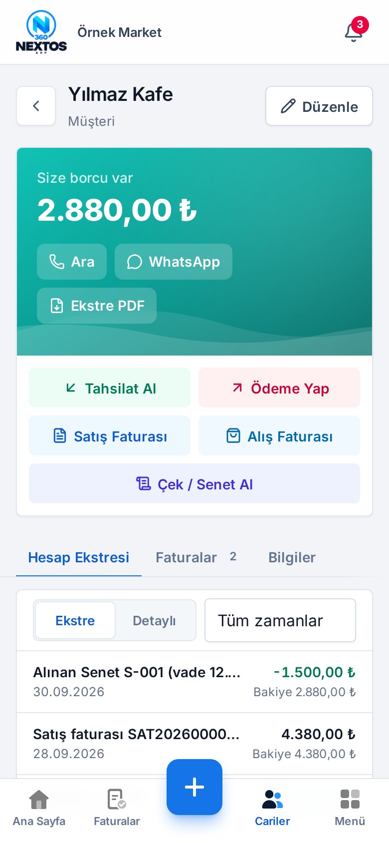 Telefonda aynı carinin ekstresi