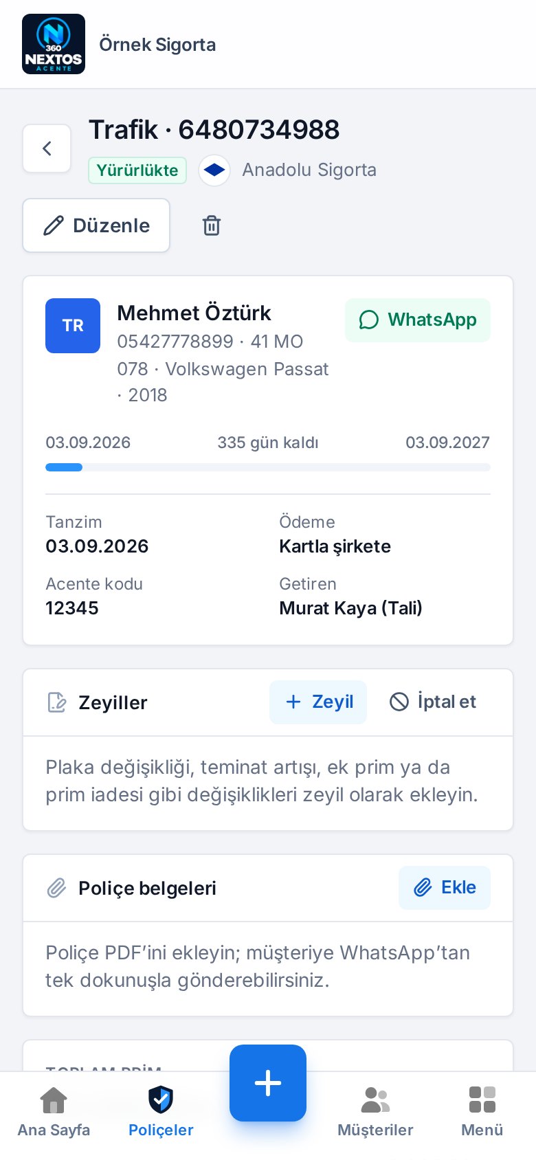 Telefonda poliçe